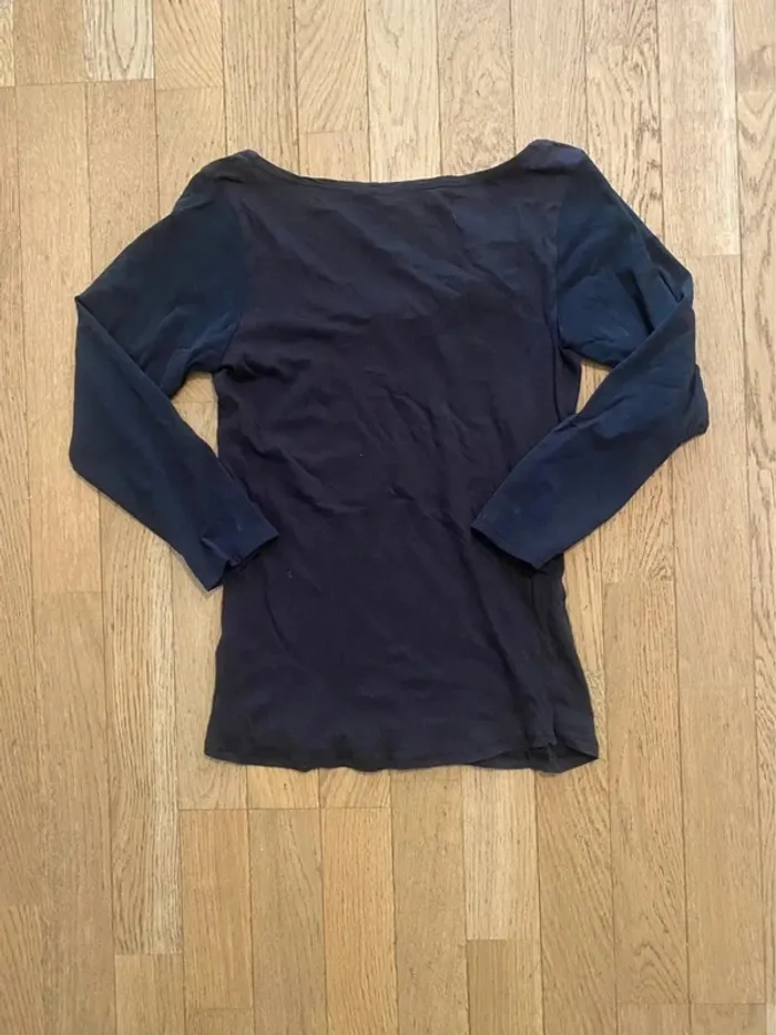 T-shirt manches 3/4 noir avec fleurs ton sur ton Moloko taille 38 - photo numéro 5