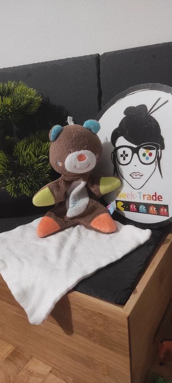 doudou mouchoir sucre d'orge ours phosphorescent marton blanc lune  bleu vert orange cajou