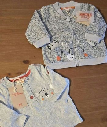 .NEUFS!!! (non portés) 🏷🏷💙🤩👌👌👌 CHAUD sweat zippé  chaud et teeshirt ml 3 mois garçon 🤩💙