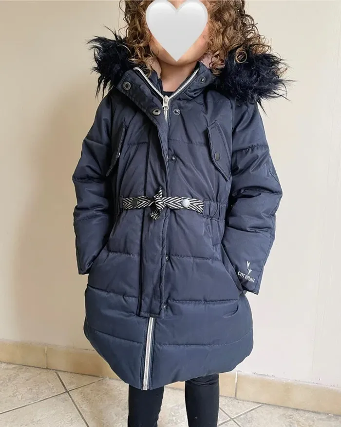 Manteau bleu marine à capuche et ceinture 4 ans - Catimini