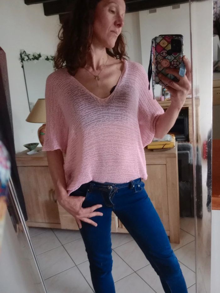 Top femme 40 ajouré rose c77 - photo numéro 2