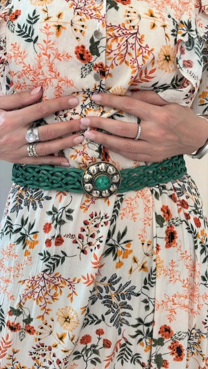 Ceinture verte cuir esprit boheme réglable - photo numéro 3