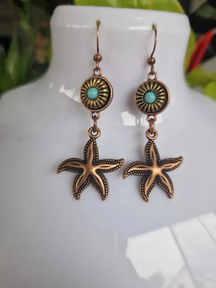 Boucles d'oreilles fantaisies couleur bronze étoile de mer