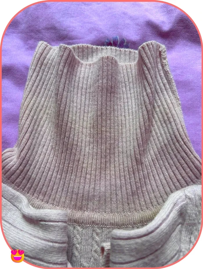 Pull Col Roulé Rose Poudré FéLINO - Maille Côtelée et Tressée - Taille S/M - photo numéro 8