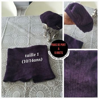 Bonnet + cache cou  violet fille ( 10/ 14 ans )