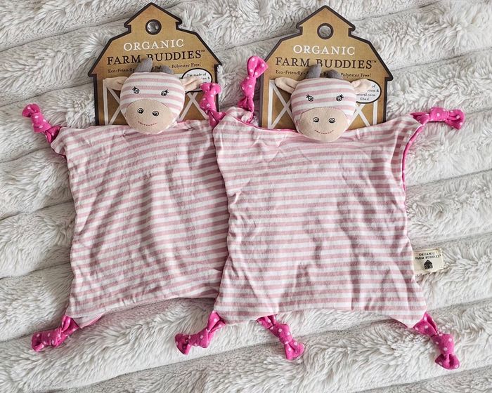 Lot de 2 Doudous Bio Farm Buddies™ – Vachette Rayée Rose (Neufs) - photo numéro 1