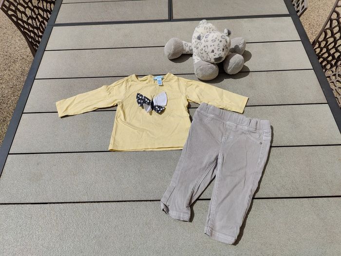 Ensemble 4 pièces Obaibi fille gris et jaune 12 mois - photo numéro 5