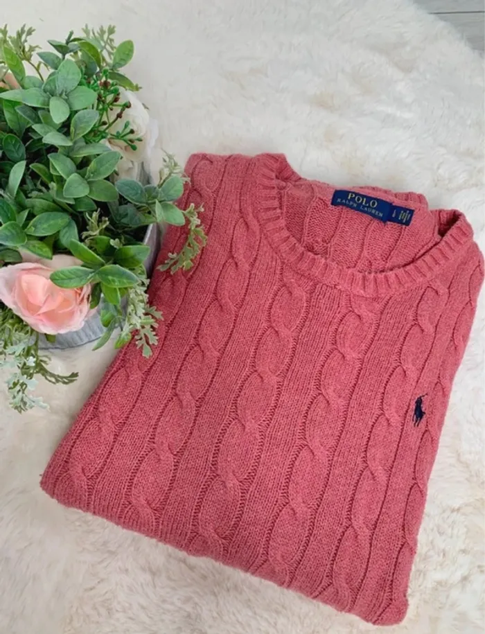 Pull torsadé rose Ralph Lauren Homme