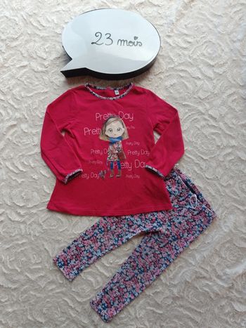 Ensemble (tee shirt manches longues+legging assorti) Fille 23 mois Pretty day fleurs