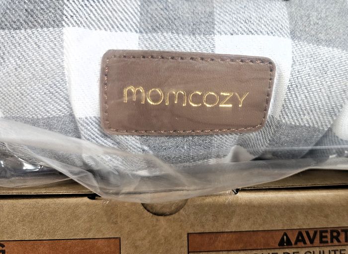 Porte-bébé Momcozy neuf – coton et lin, motif à carreaux bleu-gris - photo numéro 4