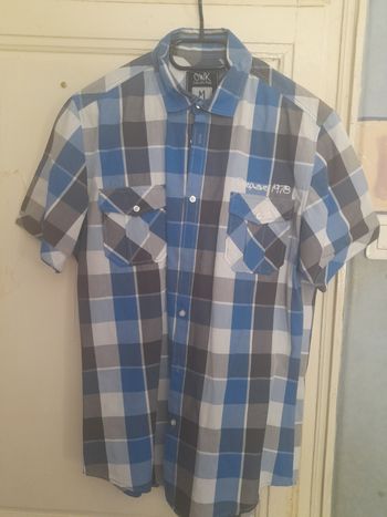 Chemisette à carreaux bleus, gris et blancs brodée, marque OWK, taille M