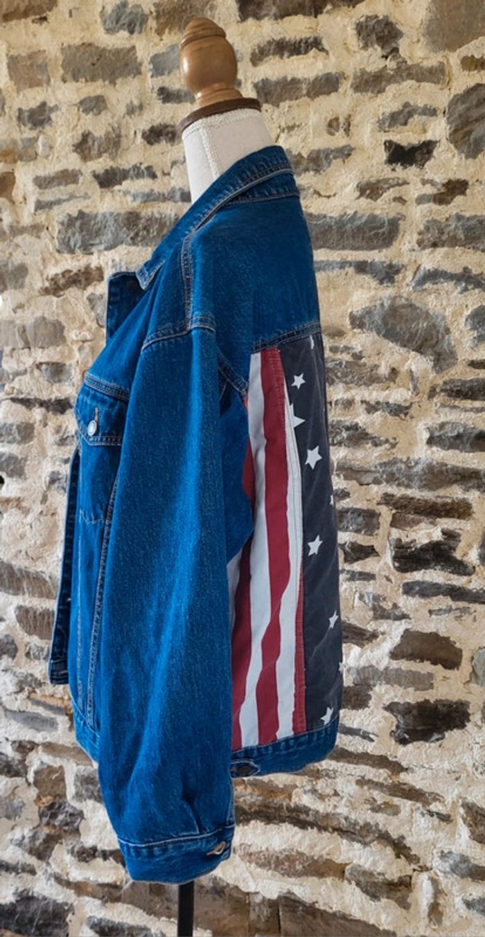 Veste en jean oversize motif drapeau américain au dos Pull&Bear Taille S ou 36 - photo numéro 5