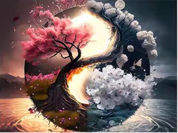 Puzzle bois adulte ado GRAND  Difficile TAILLE  vrai A3 manga Japon arbre de vie yin yang cerisier  motricité