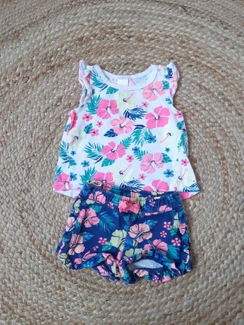 Ensemble fleurs colorées haut sans manches et short Baby Club 62 cm