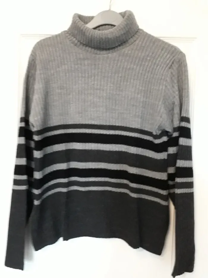 Pull col roulé gris à rayures 38/40