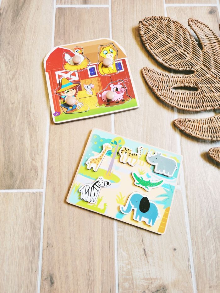 🦒Lot 2 Puzzles animaux de la ferme et de la savane en bois