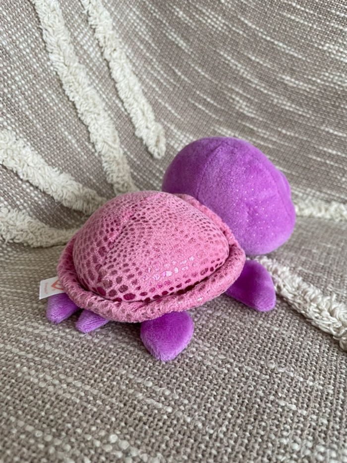 Peluche doudou 16cm ty tortue rose et violet brillant très bon état - photo numéro 3