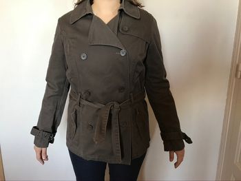 La Redoute veste printemps automne femme non doublée en coton marron ceinture T40