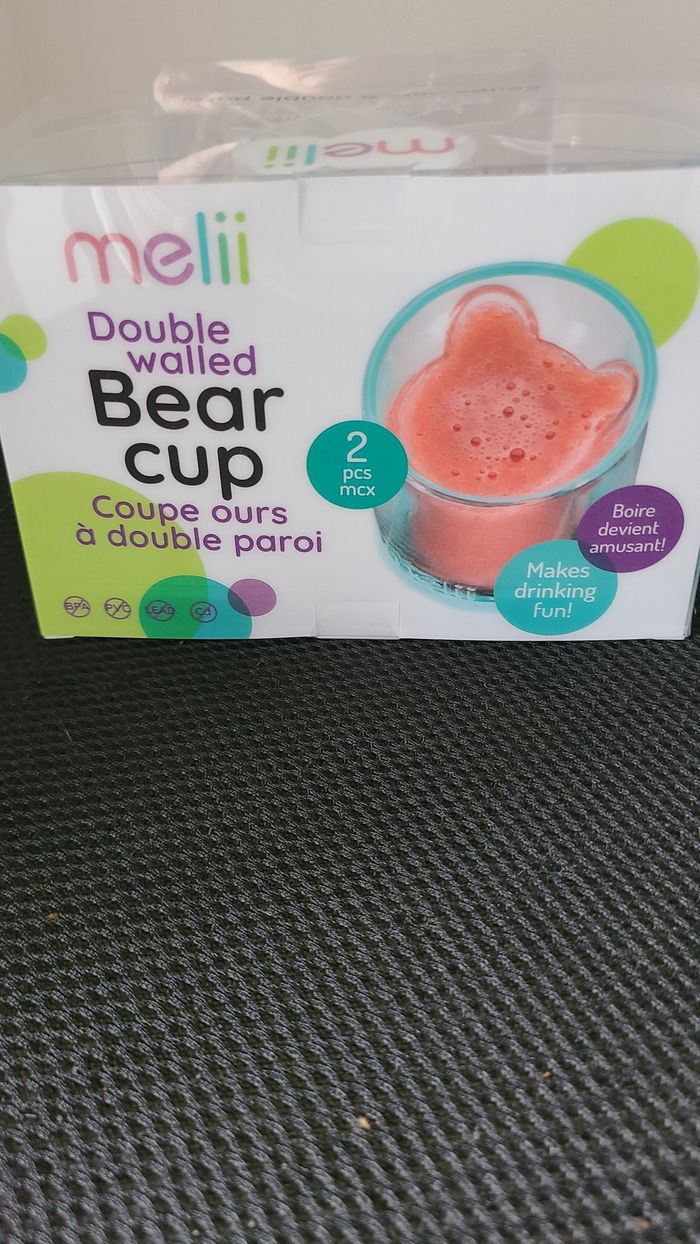 Lot de 2 gobelets en plastique réutilisables à double paroi Motif ours Bleu et menthe melii - photo numéro 2