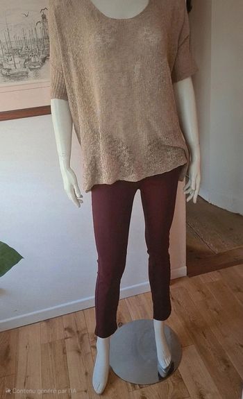 Pantalon enduit 7/8 prune