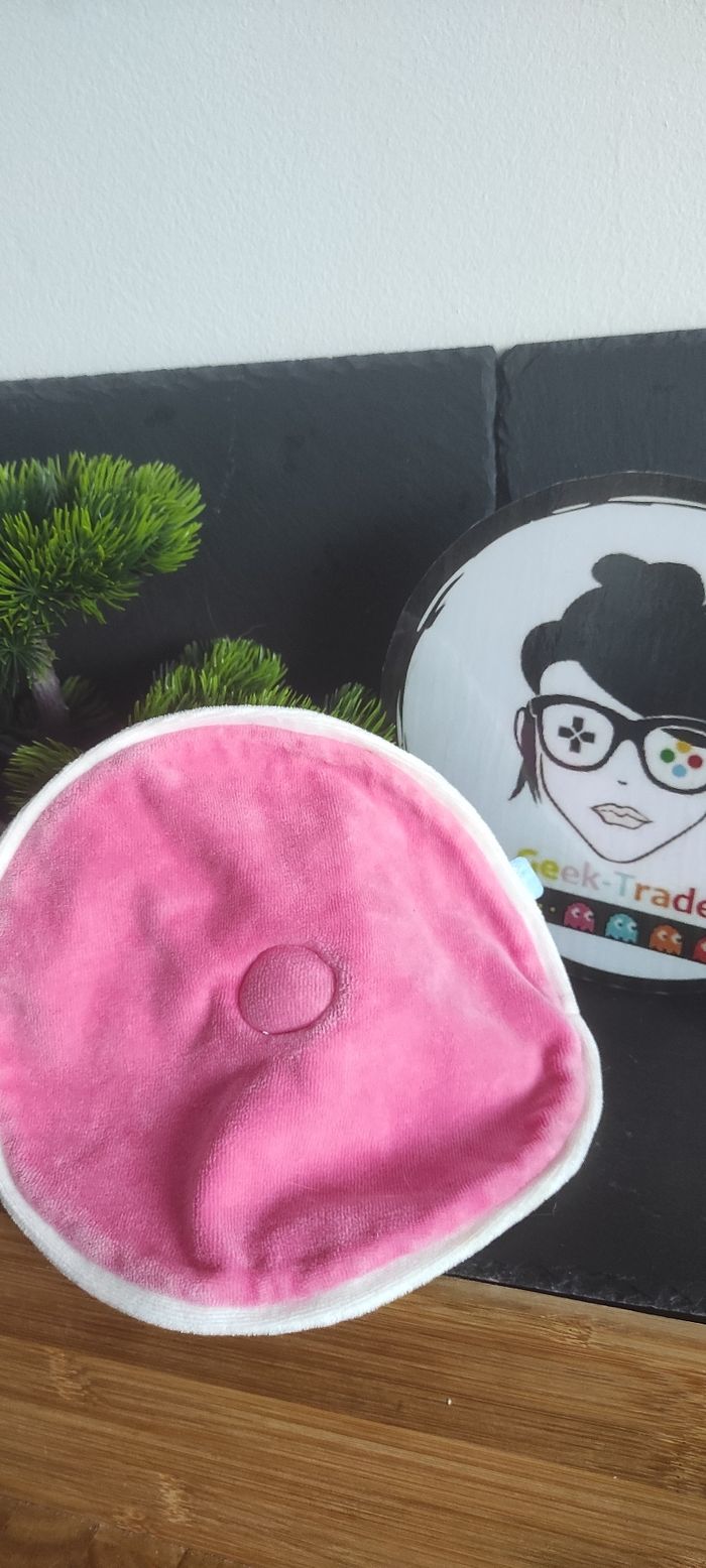 Doudou plat rond souris blanc rose spirales ancien vintage sucre d'orge - photo numéro 2