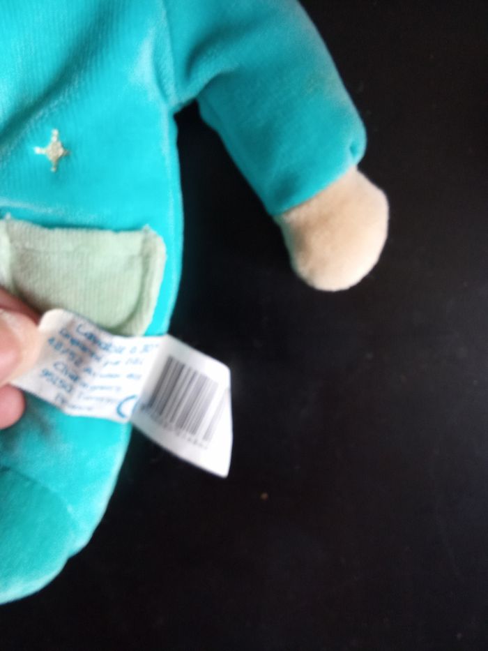 Doudou ours, bébé garçon bleu , blanc, vert pâle mouchoir, marque doudou et compagnie - photo numéro 3