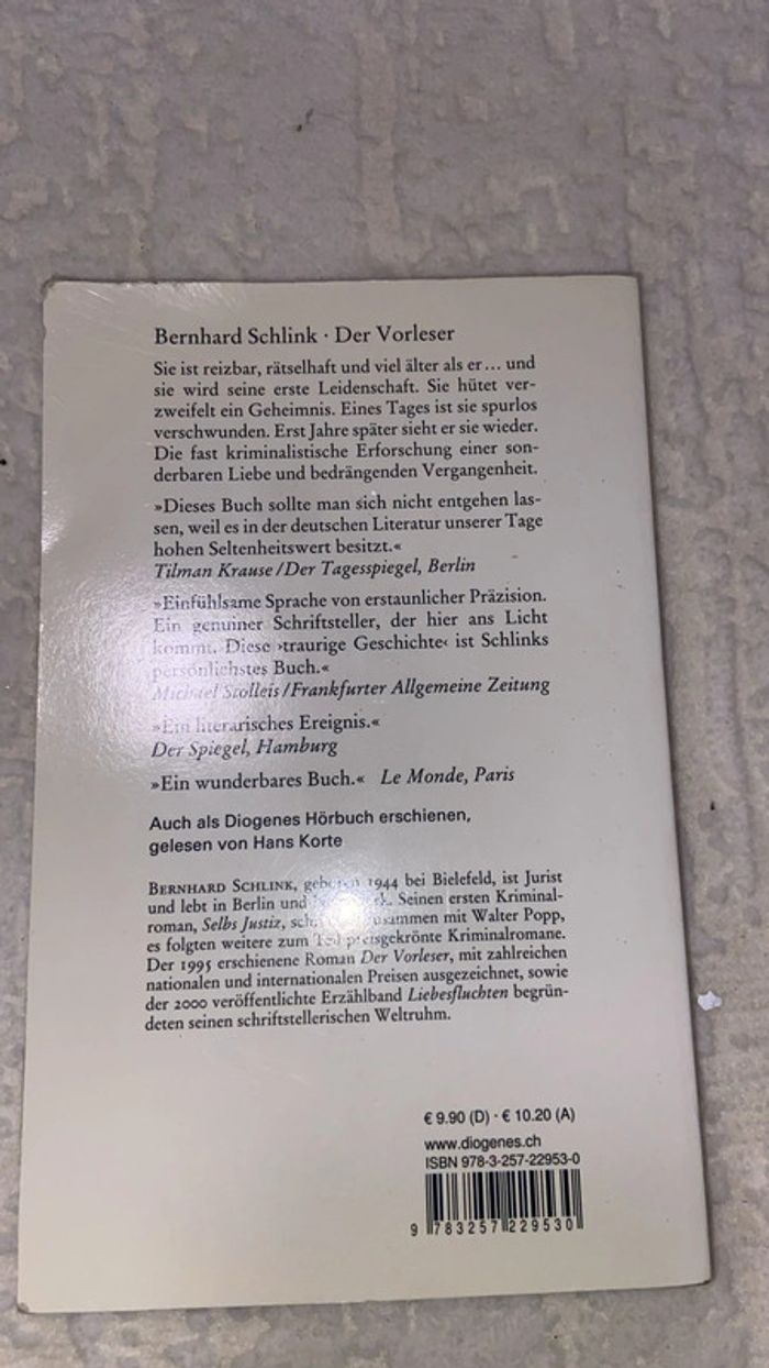 Bernhard Schlink Der Vorleser Roman • Diogenes - photo numéro 2