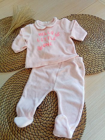 Babygro rose 2 pièces en velours Grain de Blé 3 mois