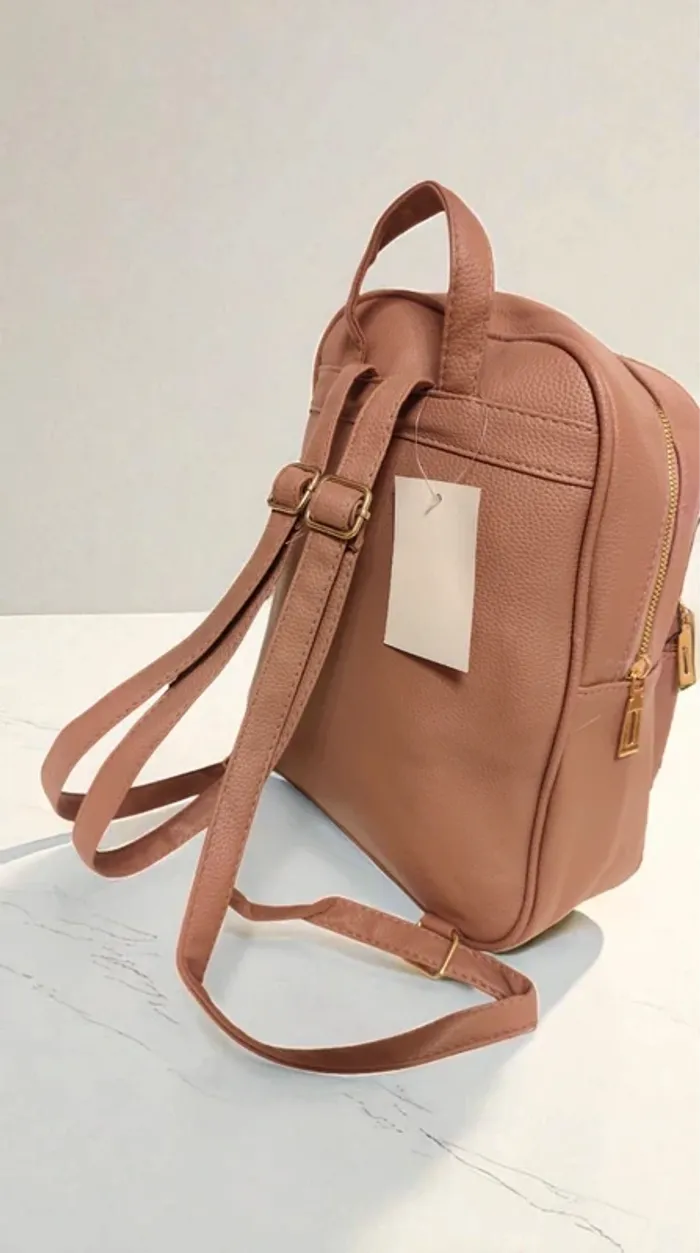 Mini sac à dos élégant avec pochette assortie – Rose poudré neuf - photo numéro 4