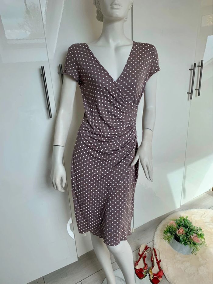 Robe mi longue drapée à pois