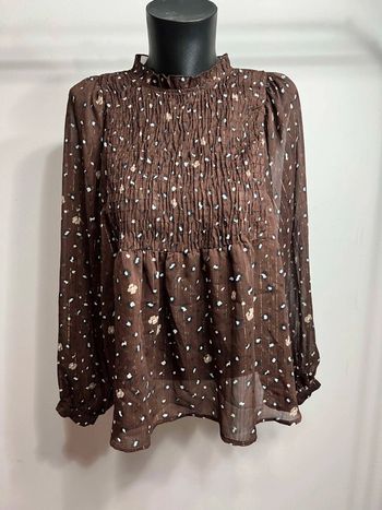 Blouse manches longues marron transparente femme Large