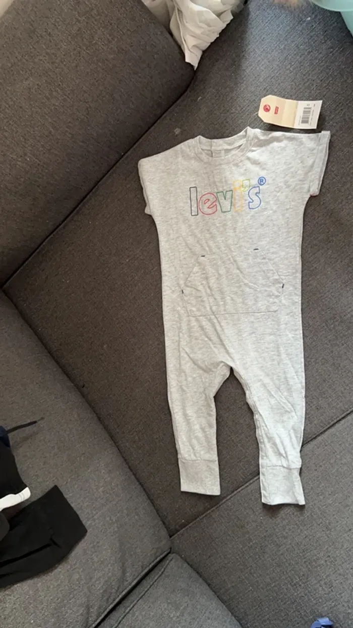 Ensemble, combinaison longue manches courtes levi’s,bébé, 18 mois, grise