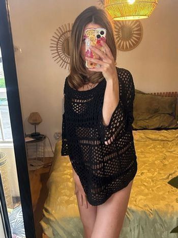 🖤 Haut en maille ajourée noire – Style crochet – Taille S/M