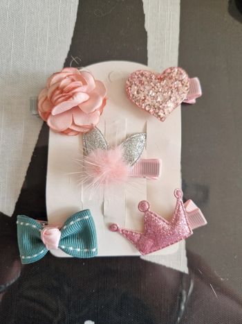 Lot 5 pinces barrettes cheveux bébé enfant fille rose