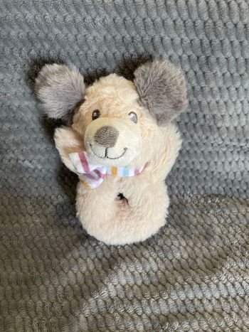 Doudou hochet chien beige foulard rayé Tex Baby Carrefour