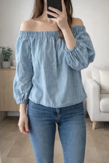 💙 Haut / top fluide bleu clair style bardot – tendance & féminine - Taille 34 / S