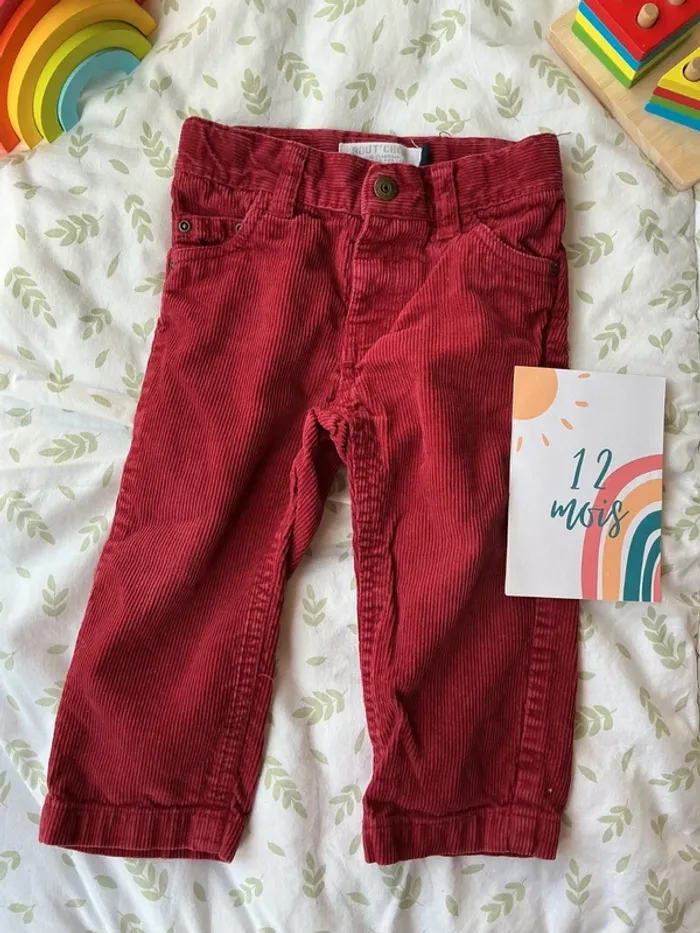 pantalon en velours bordeaux taille réglable 12 mois bout'chou - photo numéro 2