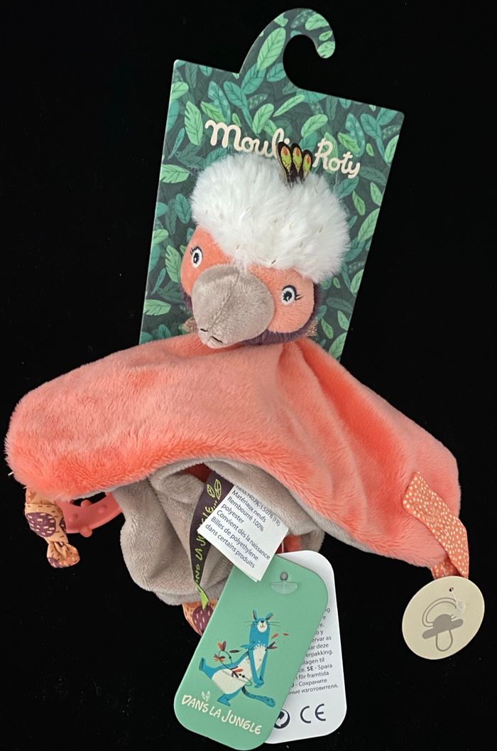 ❤️Doudou oiseau mouchoir plat dans la jungle moulin roty