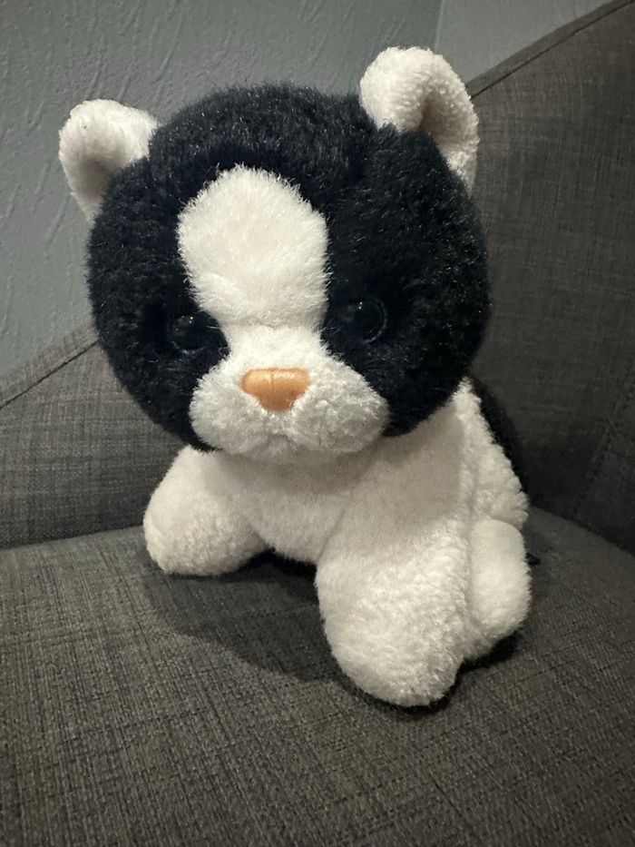 Peluche chat vintage noir et blanc assis - photo numéro 2