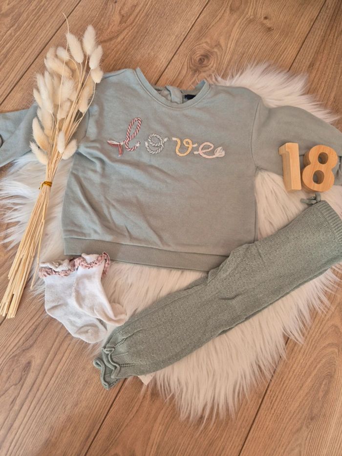🌿 Ensem leeging tricot + pull Kiabi 18 mois