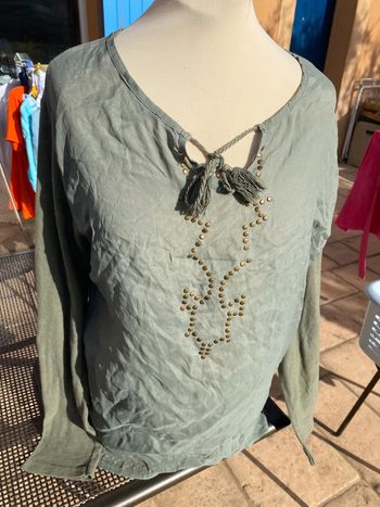 Top kaki soie coton taille unique