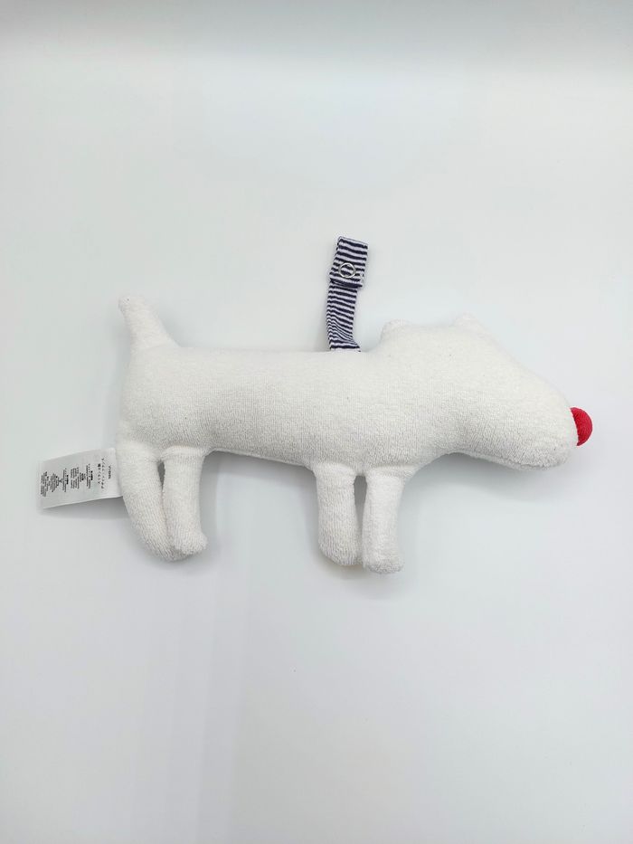 Doudou peluche chien blanc PETIT BATEAU jaune rouge bleu éponge attache tétine - photo numéro 2