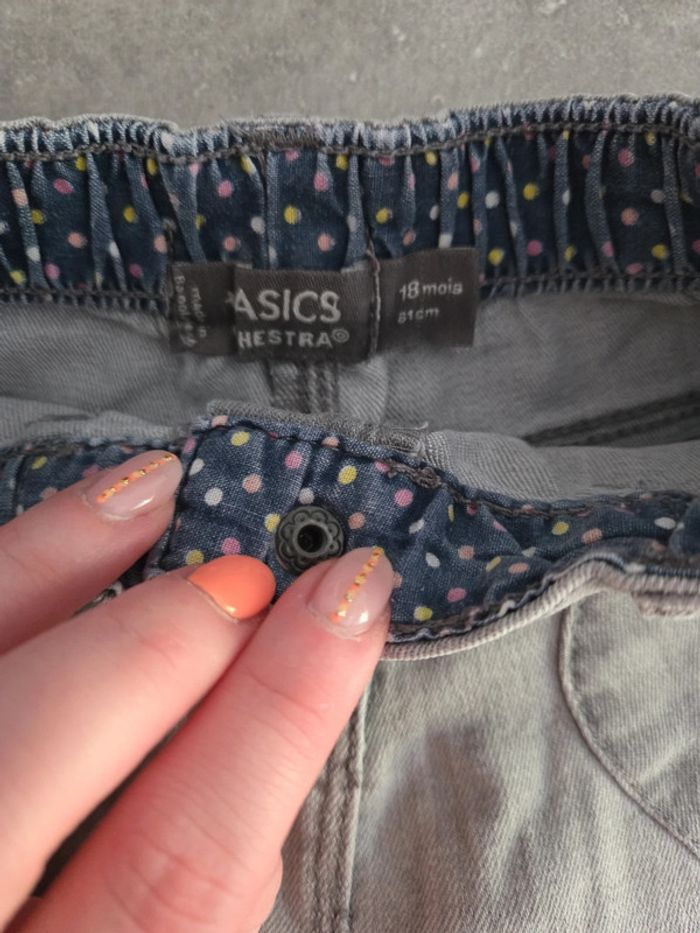 Lot 2 pantalons bébé fille jean gris legging rose motifs T18mois TBE orchestra - photo numéro 2