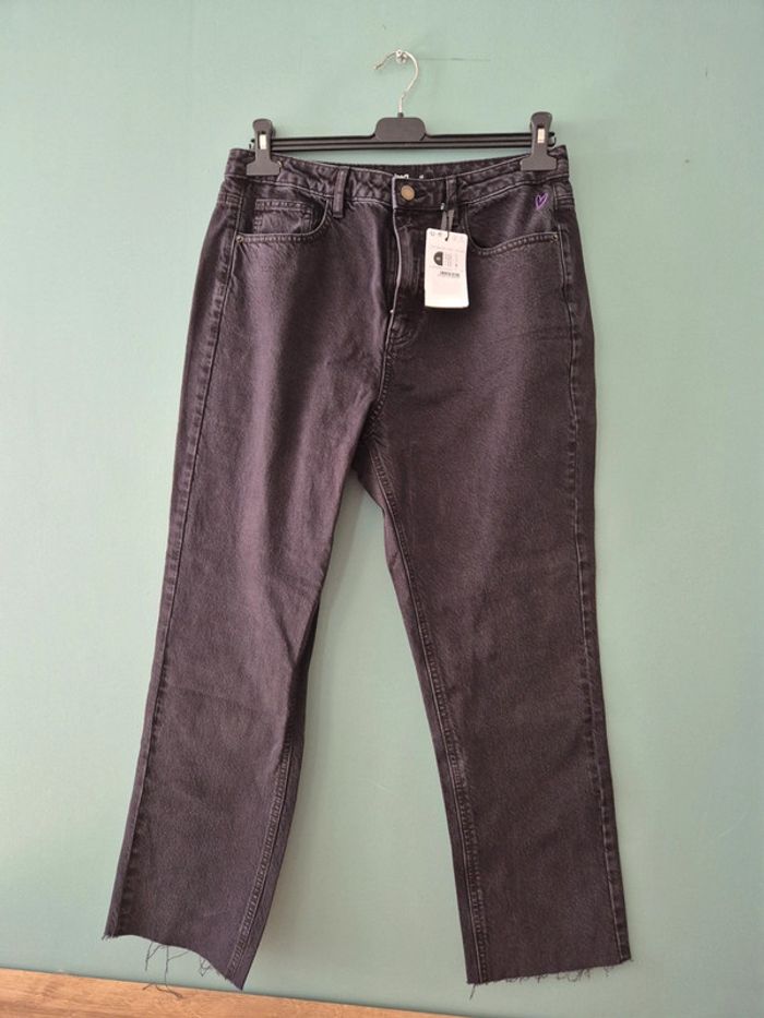 Jean straight cropped noir taille haute desigual taille 42 - photo numéro 2