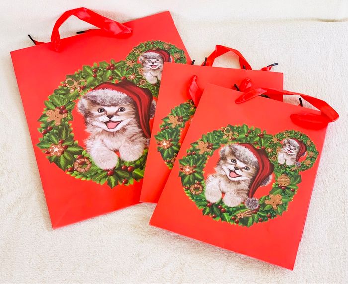 Lot de 3 pochettes rouges chats Noel Vitrine Magique