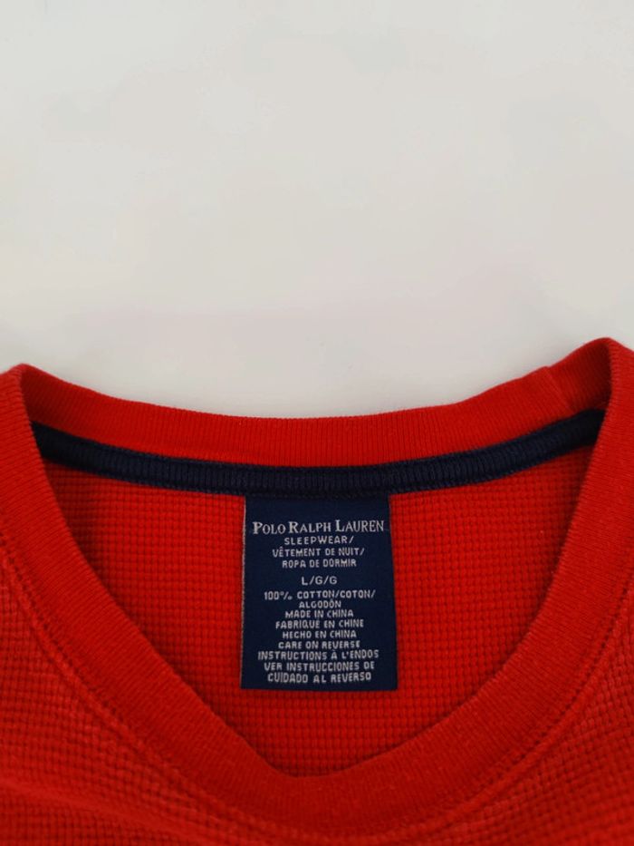 Pull Crewneck Léger Ralph Lauren Nid D'abeilles Rouge Logo Brodé Bleu Marine Taille L Homme - photo numéro 5