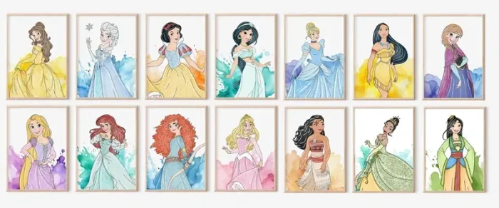Affiches “Princesses Disney Aquarelle” pour chambre enfant - photo numéro 3
