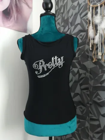 Top noir à message avec strass / sans marque / (TU)