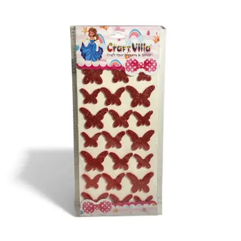 x21 Stickers Papillons Pailletés Rouges Craft Villa Neuf 