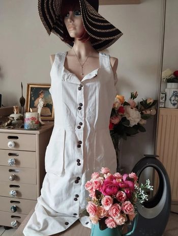 🌿Robe Longue Boutonnée Lin Mandarine T38/40🌿
